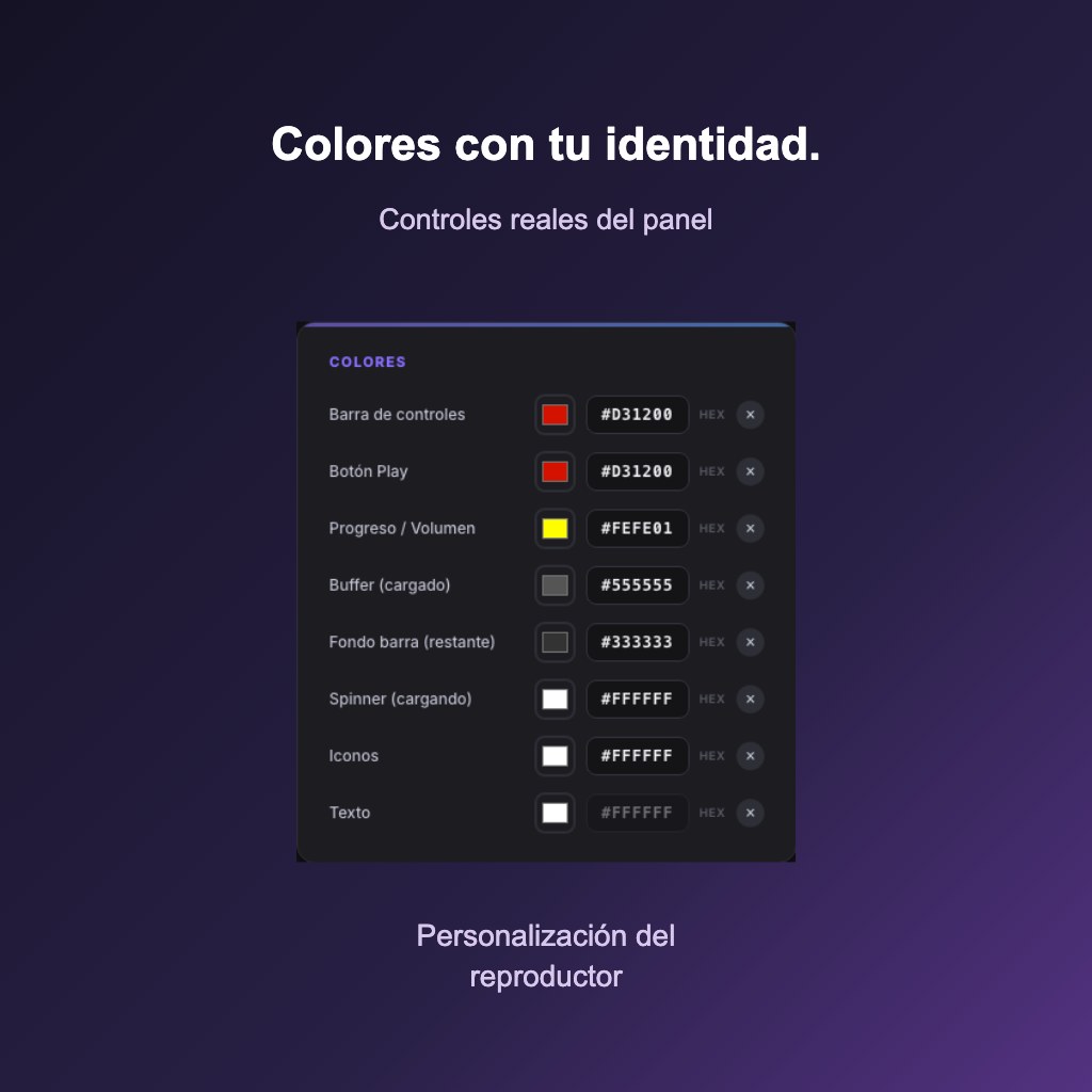 Adapta los colores de los controles y del botón de reproducción a la imagen de tu emisora. Captura real del panel de personalización de radio.